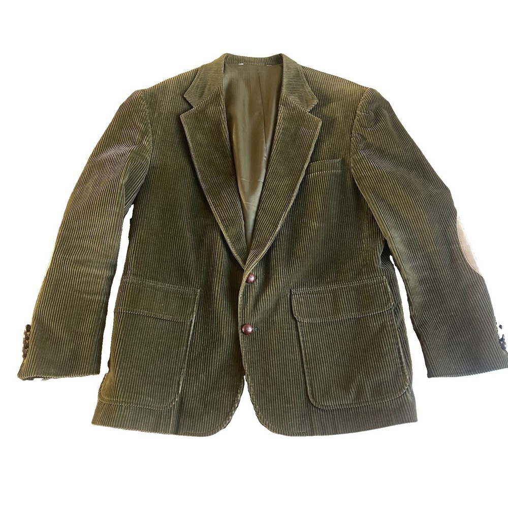 Vintage Lands End Men's 42R Corduroy Blazer Olive Suede Elbow Patches USA